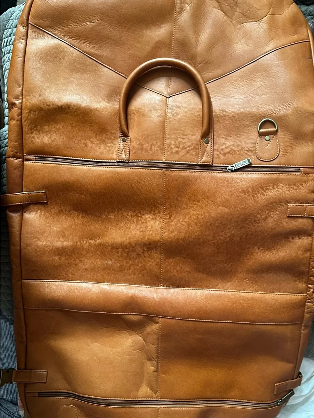 NWT Claire Chase Leather Travel Tri-Fold Suit Bag in Cognac- Classic Weekender
